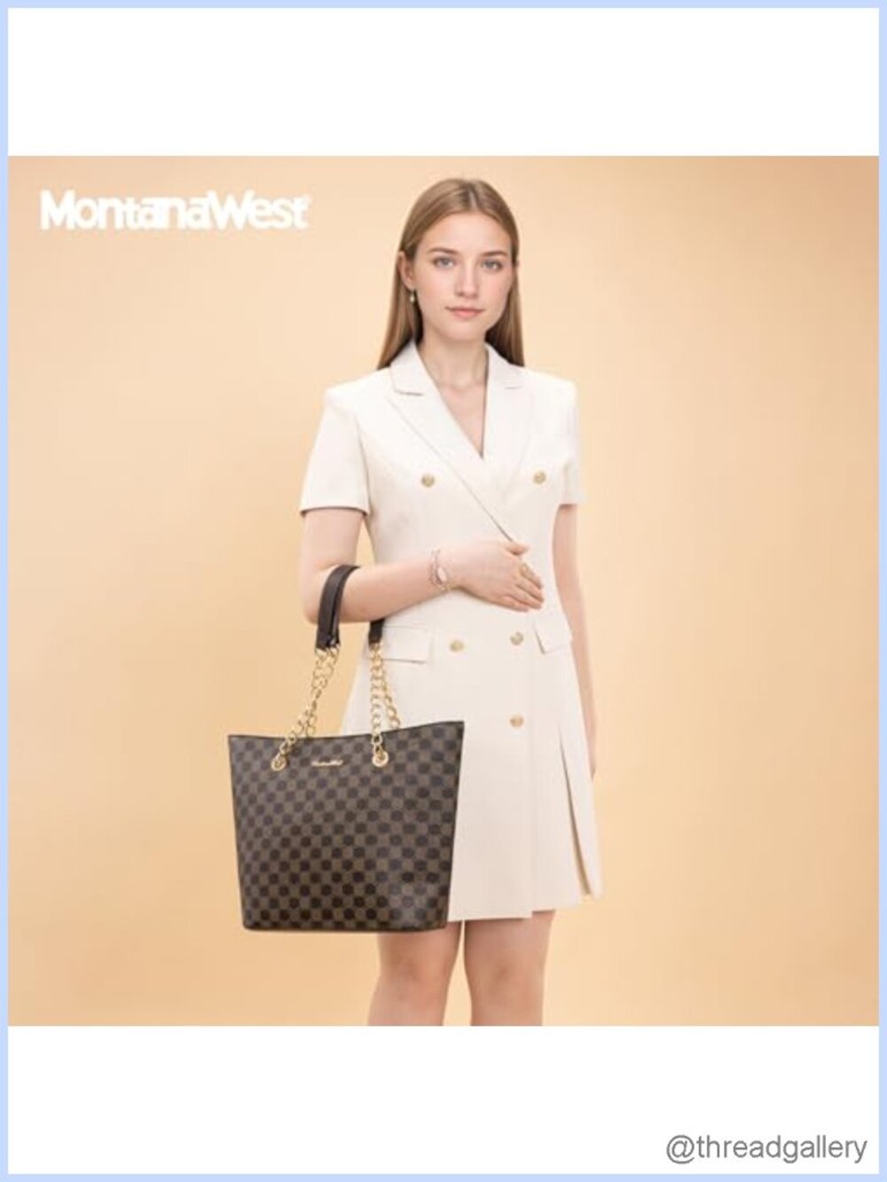 Montana West PU Leather Satchel Tote Bag with Gold Chain Handle - Picture 2 of 6